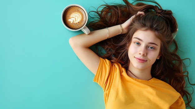 Brunette Girl Laying with Guitar Portrait