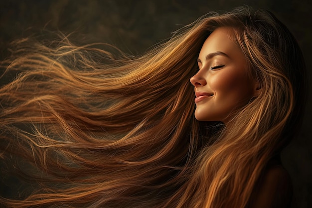 Photo brunette girl with healthy curly hair and natural make up