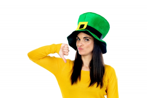 Brunette woman with Saint Patrick Day Hat