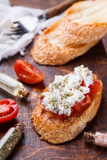 Bruschetta with tomato and feta cheese