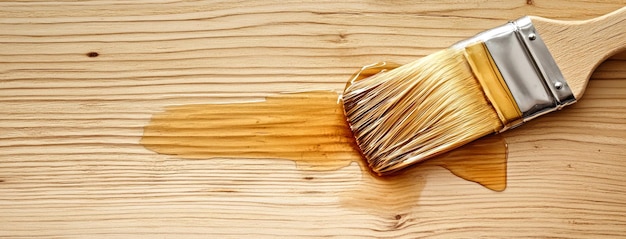 Photo a brush applies clear varnish to an old wooden table enhancing its grain and creating a glossy finish in a welllit workspace