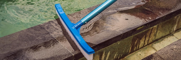 Brush for cleaning the pool on the side of the pool banner long format