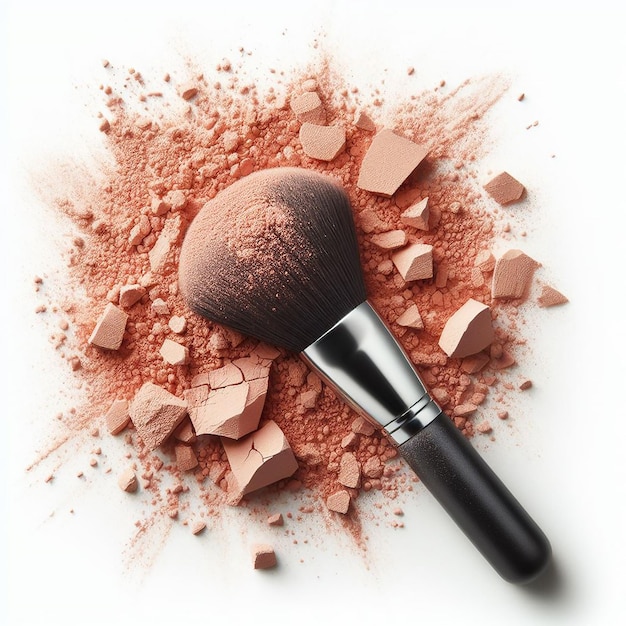 Photo brush cosmetics powder white background