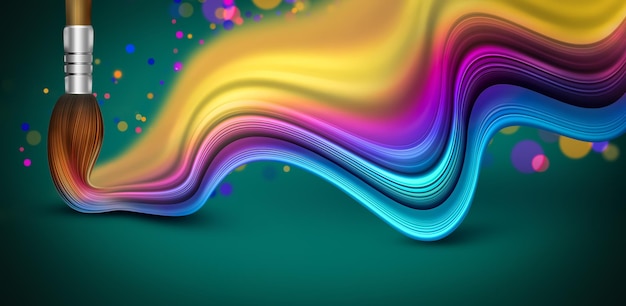 Brush drawing bright multicolored wave on green background