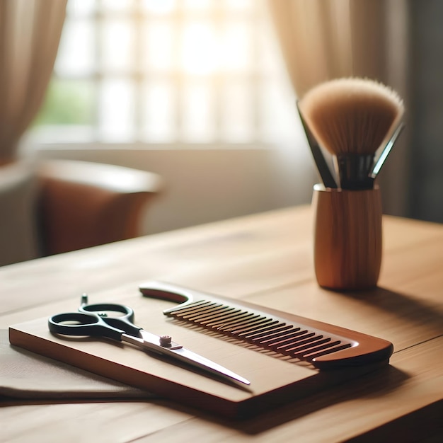 a brush sits on a table next to a brush