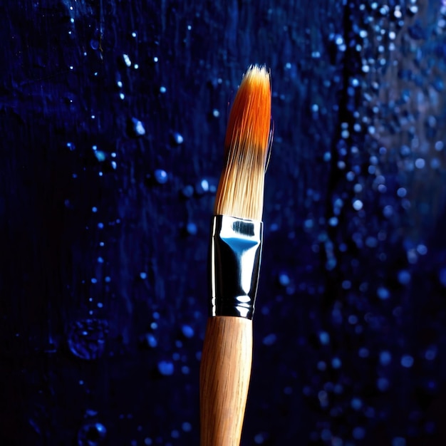 Photo a brush with a blue and black background with water drops