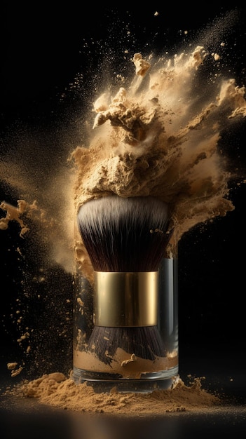 A brush with a face made of powder and a brush with a golden face paint.