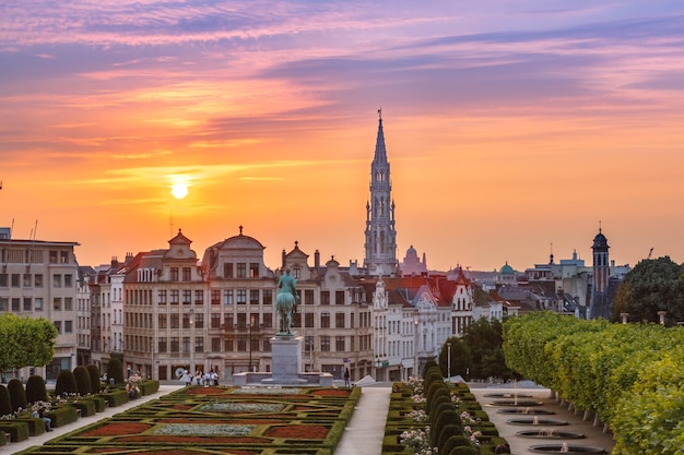 Brussels city hall and mont des arts area at sunset in brussels belgium