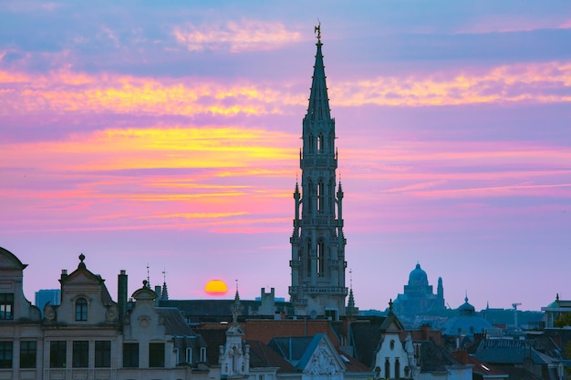 Brussels city hall and mont des arts area at sunset in brussels belgium