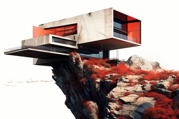 Brutal beauty abstract collage art depicting a house in brutalist style