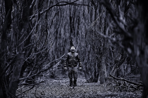 brutal man autumn park forest landscape background