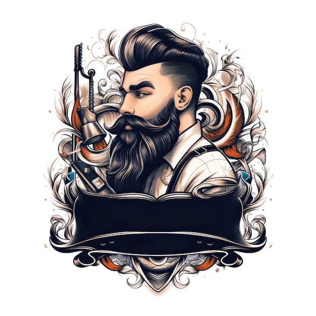 Brutal man with beard on a white background Logo Free space for the name of the barbershop