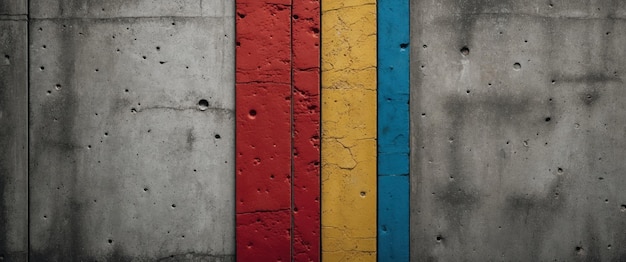 Photo brutalist concrete texture featuring vibrant colored stripes for a modern aesthetic