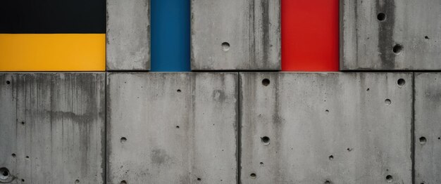 Photo brutalist concrete texture featuring vibrant colored stripes for a modern aesthetic