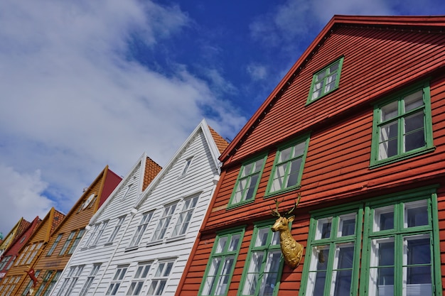 Bryggen, Bergen, Norway. Hanseatic heritage commercial wooden buildings in the old city of Bergen.