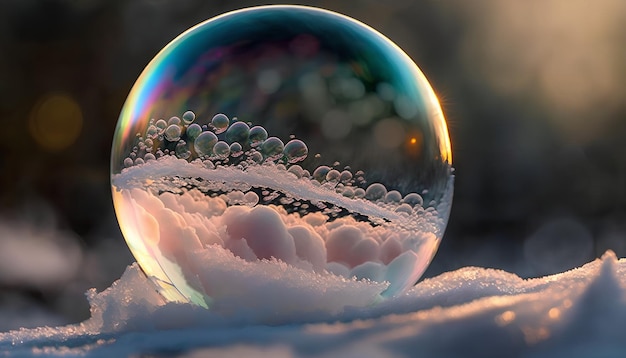 A bubble on the ground with the sky in the background