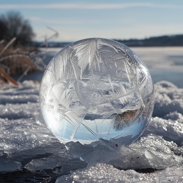 a bubble in the ice with a piece of ice in the middle