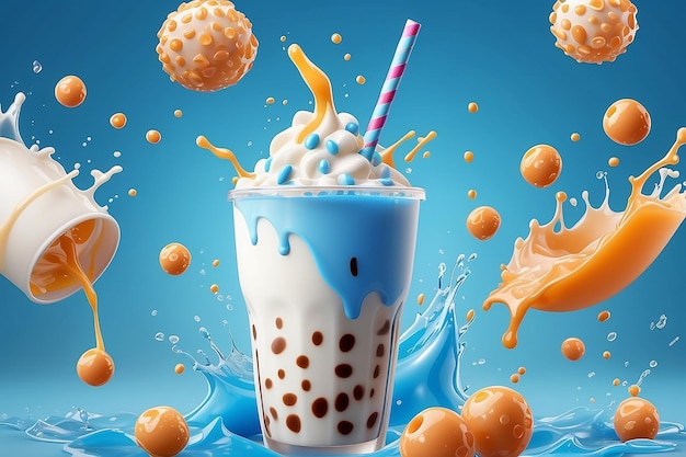 Bubble milk tea ads with delicious tapioca in 3d illustration