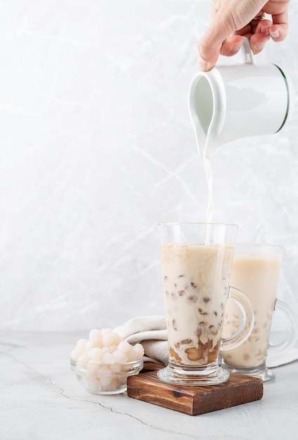 Bubble milk tea with ice with delicious tapioca