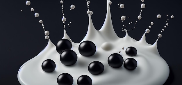 Photo bubble milk tea with tapioca balls splashing against black background