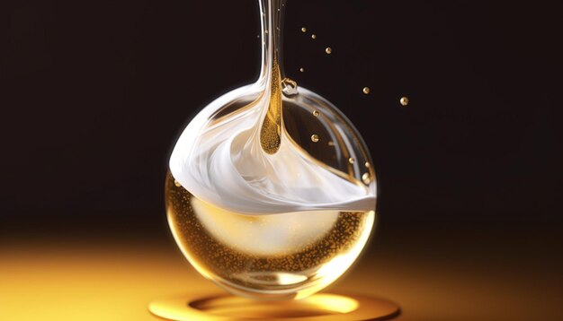 Bubble Serum Cosmetic Background with Gold and White