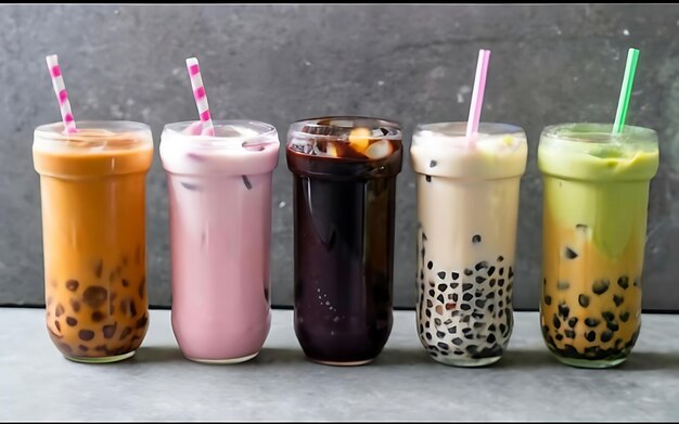 Photo bubble tea in various colors variety of tapioca tea milkshake