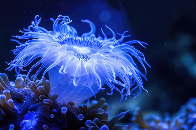 Bubble tip anemone under blue light in fish tank