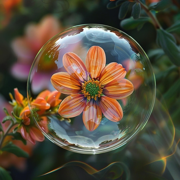 Photo a bubble with a flower in it that is in a vase