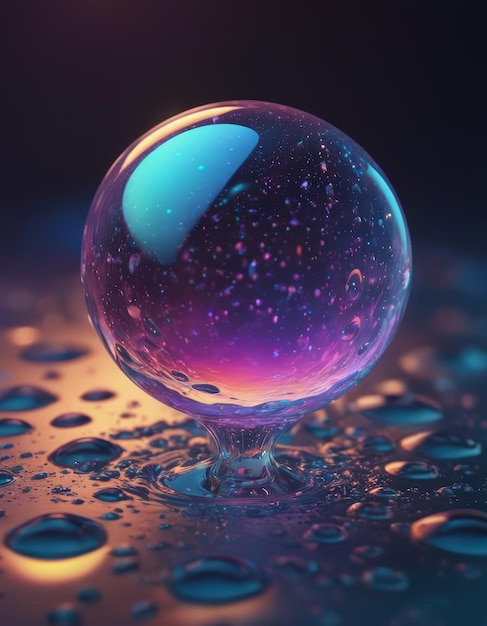 a bubble with the purple and blue water in it