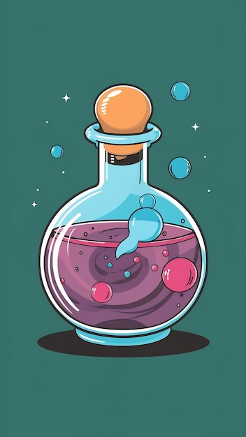 Photo bubbled potion magic elixir bottle cartoon style glass bottle with poisonous liquid