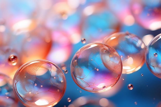 Bubbles background bokeh light pink and blue AI generative