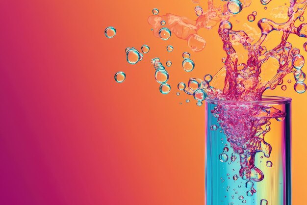 Photo bubbles burst in colorful glass creating vibrant and lively scene