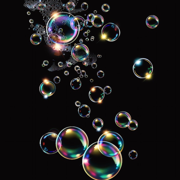 bubbles floating in a black background with water bubbles