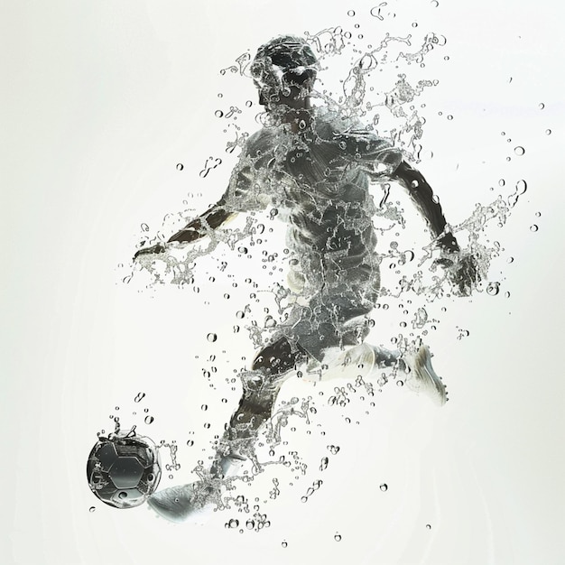 Photo bubbles forming the silhouette of a soccer player against an allwhite background