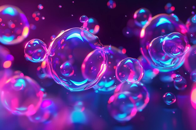 Bubbles and liquid glowing background with neon shapes