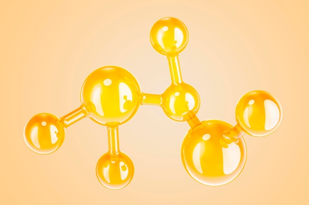 Bubbles molecules on orange background 3D rendering