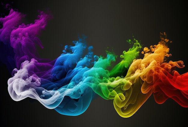 Bubbles of multicolored neon smoke ink An explosion a burst of holi paint Abstract psychedelic black dark background 3D rendering AI generated