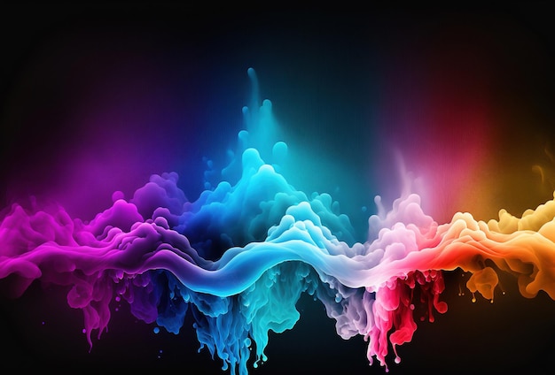 Bubbles of multicolored neon smoke ink An explosion a burst of holi paint Abstract psychedelic black dark background 3D rendering AI generated