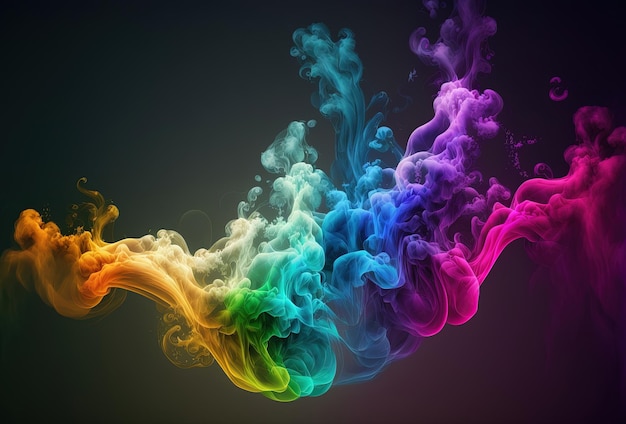 Bubbles of multicolored neon smoke ink An explosion a burst of holi paint Abstract psychedelic black dark background 3D rendering AI generated