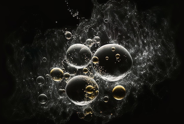 Bubbles of oxygen in the water on a dark backdrop