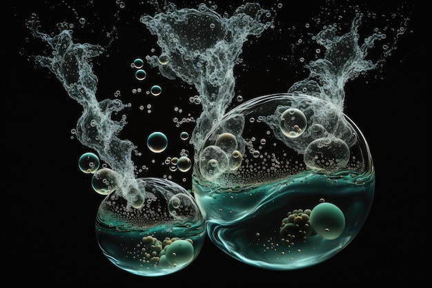 Bubbles of oxygen in the water on a dark backdrop