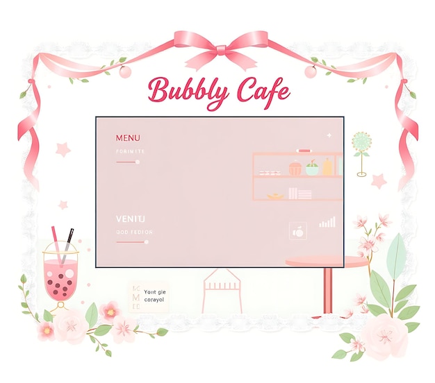 Photo bubbly boba pastel cafe theme layout screen for a lifestyle food creative game interfaceor