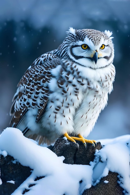 Bubo scandiacus Perched on a Tree Branch