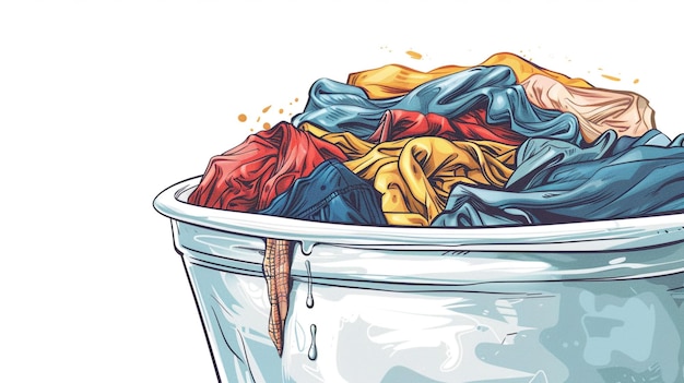 Photo a bucket of clothes with a blue cloth in it