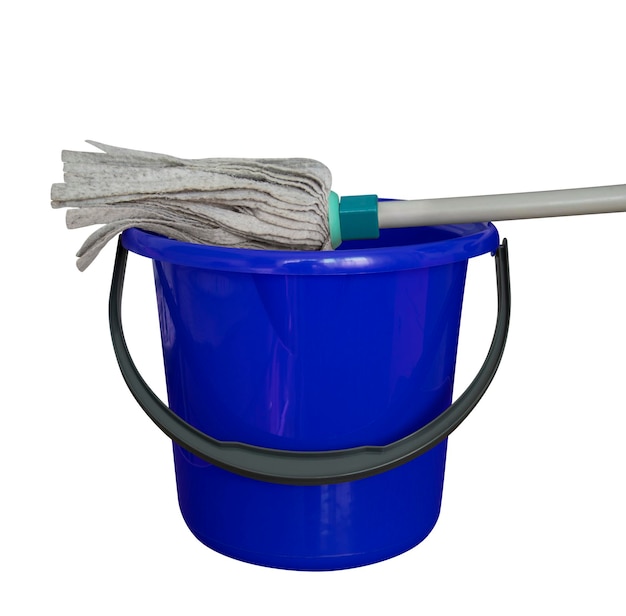 Bucket with cleaning mop dark blue