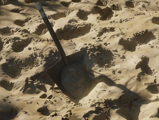 Photo a bucket with a handle in the sand with a tree shadow