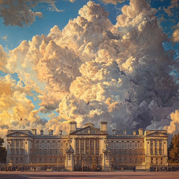 Buckingham Palace with dramatic clouds