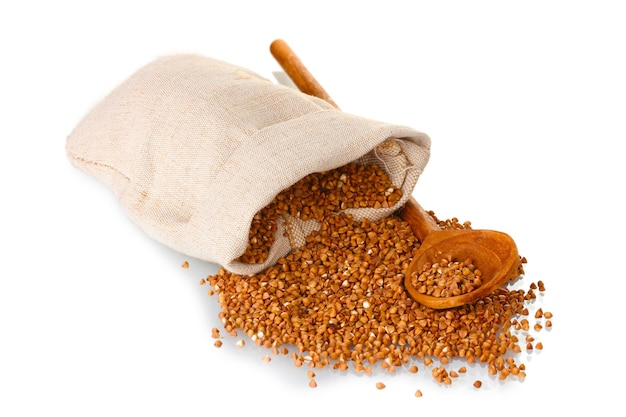 Buckwheat in a bag isolated on white