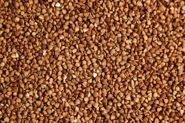 Buckwheat grains. Dry brown kernel as background