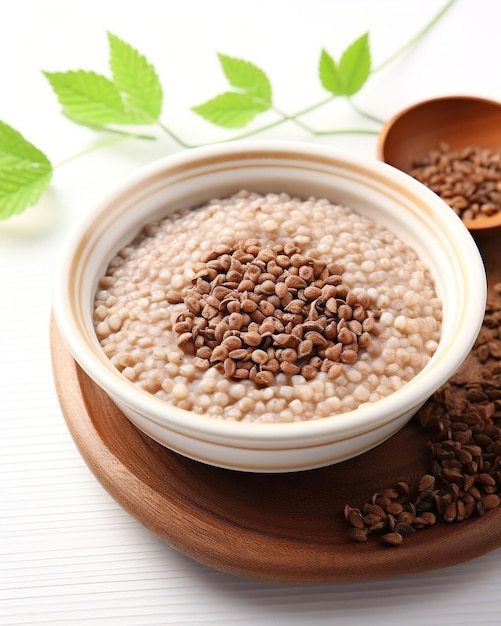 buckwheat on a wooden board on a white background photorealistic AI generative